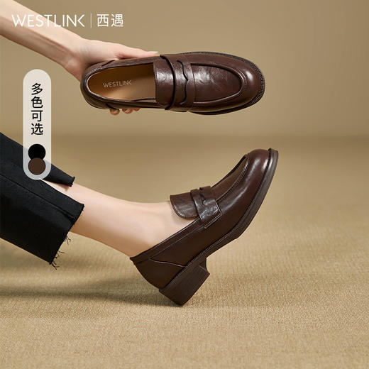 西遇一脚蹬乐福鞋女新款秋季海鸥极简软底通勤单鞋低跟小皮鞋V1957144 商品图0