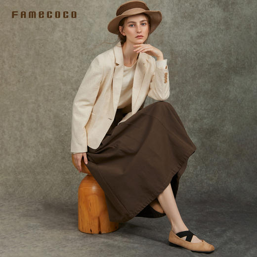 Famecoco原创肌理感提花西装外套短款一粒扣休闲西服FAC6AW012 商品图1