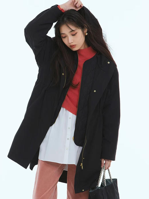 23区日系春季通勤宽松棉混纺二合一中长风衣加棉衣二件套商场同款 商品图0