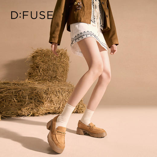 Dfuse迪芙斯2025秋季新款竹节扣乐福鞋增高厚底小皮鞋简约通勤鞋DFD3112047 商品图0