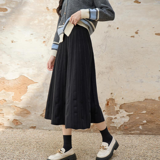 奢姿大码女装2025秋季时尚竖纹针织半身裙胖妹妹气质优雅显瘦裙子9853469906 商品图1