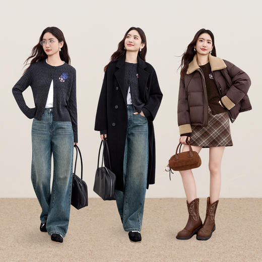 【内购】【早羽雪花系列】含绵羊毛撞色立体雪花长袖麻花绞花肌理针织开衫-W53HB3373 商品图2