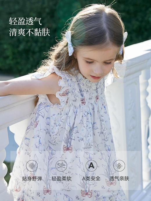 Domiamia 女童梭织飞袖花边连衣裙 夏季薄款公主裙 商品图0