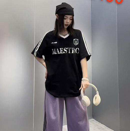 NC织带拼接V领短袖T恤50427（黑）夏季952010560321 商品图0