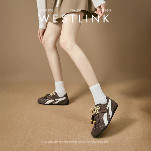 西遇复古德训鞋女新款秋季超火赛车鞋休闲轻便平底红色运动鞋V1857085 商品图3