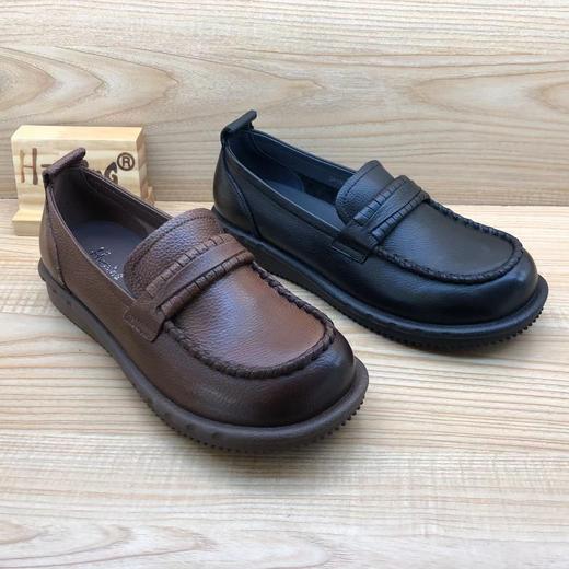 豪行春季新款时尚休闲真皮浅口软底女单鞋乐福鞋24150001 商品图1