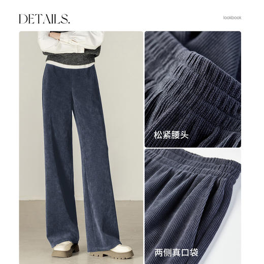 【内购】【显瘦易搭】简约休闲通勤梨型身材松紧腰坑条针织直筒长裤-153KA2490 商品图3