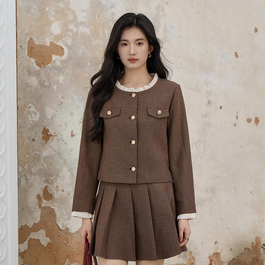 奢姿大码女装2025年秋季时尚口袋装饰圆领外套胖妹妹气质通勤上衣9953394238A 商品图0