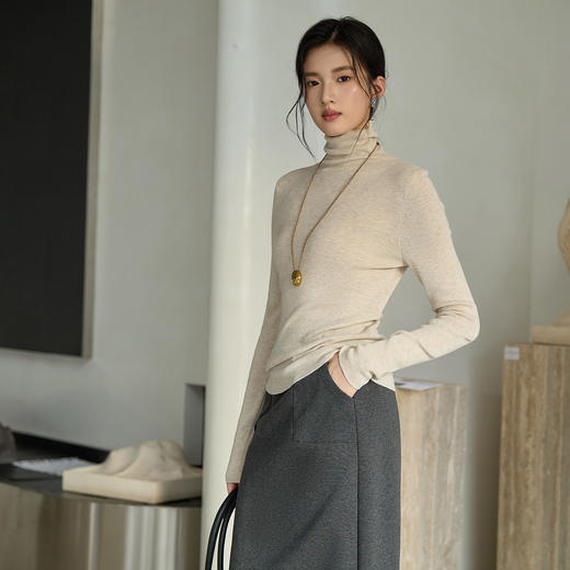 奢姿大码女装2025秋季气质高领设计针织衫胖妹妹简约时尚百搭上衣9053669929 商品图1