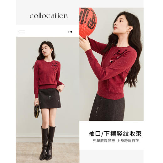 【内购】【簇状亮片花卉】设计感圆领弹力银丝珊瑚绒长袖针织衫-W53HE3793 商品图2