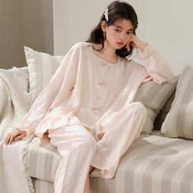 【公主风❗️云朵棉提花睡衣套装】不易掉色 亲肤透气 轻盈质感 顺滑垂感 女长袖开衫长裤秋季新款纯色甜美家居服
