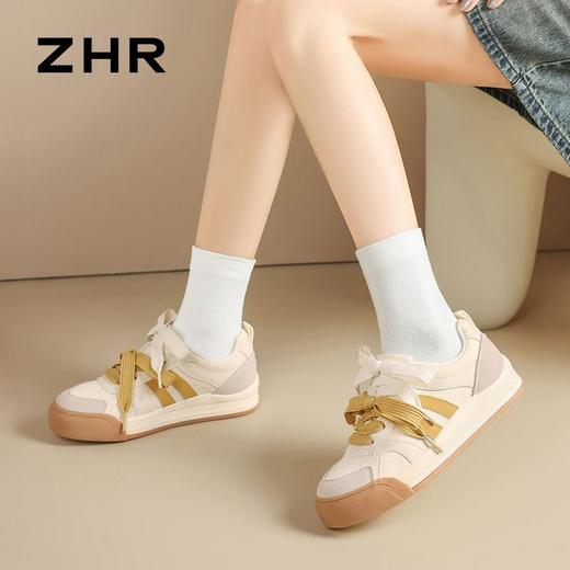 ZHR则则米黄双鞋带复古板鞋女2025新款增高透气德训鞋厚底休闲鞋 商品图8