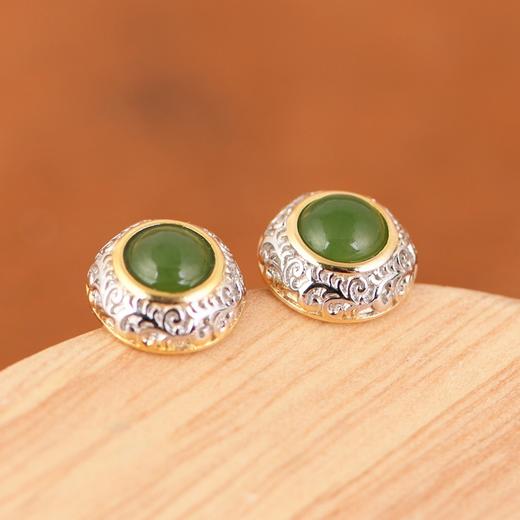 【浅夏诗韵】S925银常青藤镀金镶和田碧玉耳饰【SCH-TRS31665】 商品图1