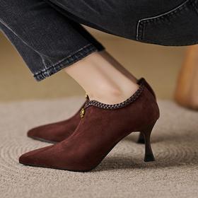 【预售5天】气质优雅尖头深口单鞋新款羊翻皮高跟窝窝鞋女YS&YSD7095