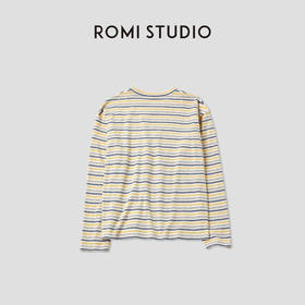 ROMI STUDIO“复古色彩”定织撞色条纹柔软圆领长袖T恤 RWCAS66185