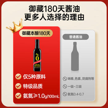 千禾御藏本酿 180天酱油 500mL【0添加特级生抽】家用酿造调味品 商品图1