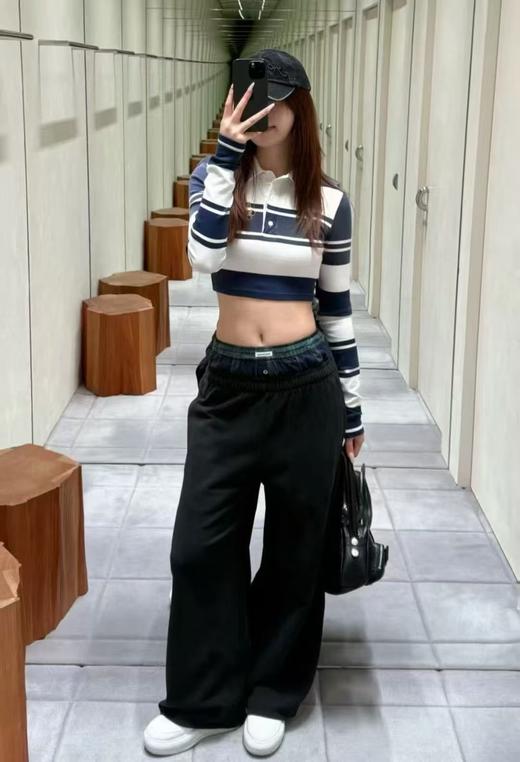 女款格纹拼接休闲长裤001 商品图4