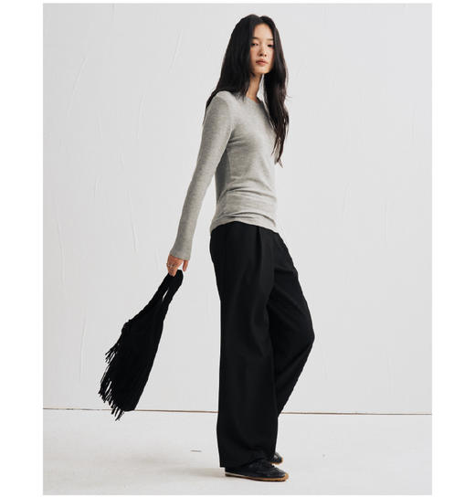 天丝醋酸羊毛！2025秋新款打底衫女修身圆领/半高领中领/高龄上衣简约纯色保暖长袖T恤 商品图5