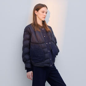 谜底两面穿羽绒服女2025冬季新品圆领百搭宽松拼接牛仔254MY1474