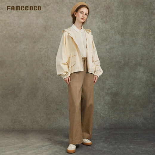 Famecoco设计师款中性风阔腿裤纯棉百搭高腰休闲裤长裤FAC6GA017 商品图2