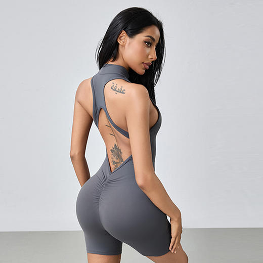 跃牌【轻匀系列】春季高强度运动美背瑜伽连体服拉链裸感紧身连体健身服女DX3112 商品图2