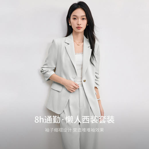 【内购】【懒人套装】免搭配职场通勤垫肩七分堆堆袖西装外套&西装长裤-153ZE2582 商品图1
