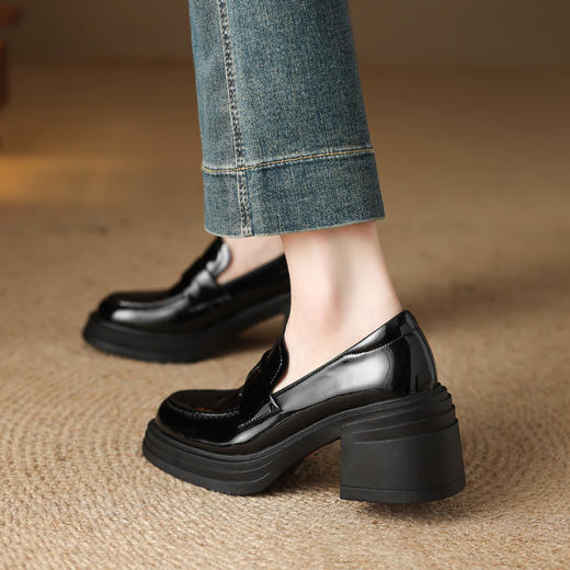 【预售5天】7CM真皮圆头厚底高跟深口单鞋女新款复古风百搭粗跟小皮鞋HCYYHD&5892 商品图4