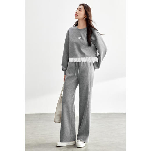 【内购】【卫衣套装】简约通勤拼接设计圆领短款卫衣&抽绳松紧腰直筒长裤-151Z80478 商品图2