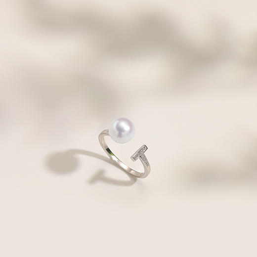 阮仕珍珠 随性系列S925银淡水珍珠戒指 8-8.5mm正圆无瑕 极强光 商品图0