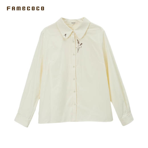 Famecoco范可儿衬衫经典百搭翻领纯棉胸前领口刺绣翻领FAB6BH006 商品图3