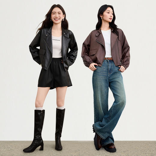 【内购】【斜门襟】气质立领金属拉链不对称口袋下摆抽绳宽松长袖外套-W53WB3541 商品图2