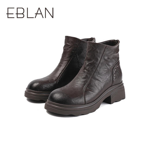 伊伴冬季植鞣小羊皮质感鞋面酷飒皮靴女时尚休闲鞋B25513601 商品图4