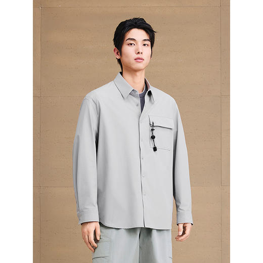 【防晒】GXG男装 弹力面料长袖衬衫通勤休闲衬衣上装 25夏季新品 商品图4