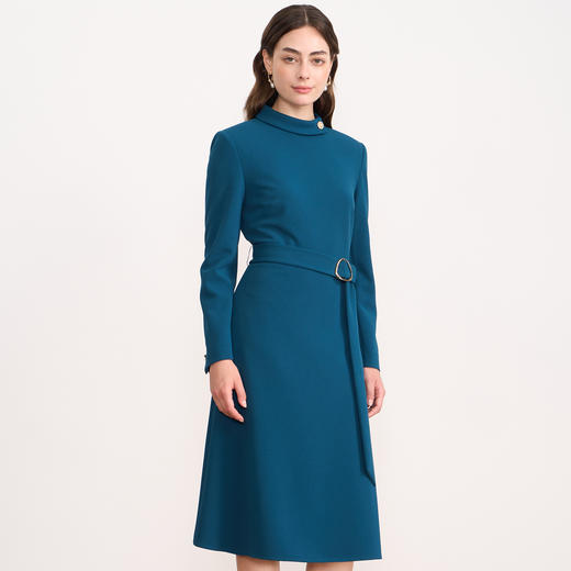 EITIE爱特爱优雅气质立领收腰显瘦通勤湖蓝连衣裙2025秋冬新款D2507905 商品图1