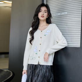奢姿大码女装2025秋季时尚花朵刺绣针织开衫胖妹妹气质减龄上衣9653670299