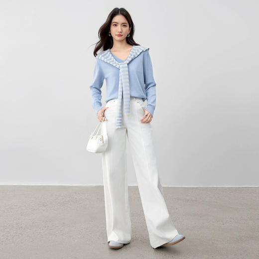 【内购】【条纹披肩】海军风通勤V领单排扣弹力软糯长袖开衫针织衫-W53HB3390 商品图2