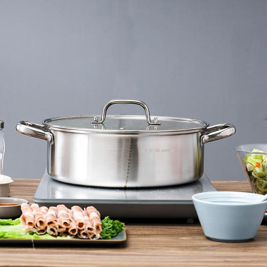贝伦斯食品级304不锈钢带盖28cm鸳鸯火锅耐高温磁炉通用炖汤煮面煮火锅 慕尼黑鸳鸯火锅 28cm 商品图4