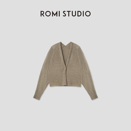 ROMI STUDIO“棕标系列”腔调穿搭羊毛羊绒混纺V领针织开衫23AWM333 商品图0