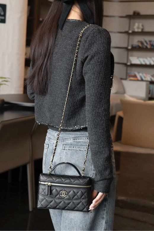 香奈儿 25C手柄盒子包 荔枝牛 米白/黑色（LZ*MM） 商品图3