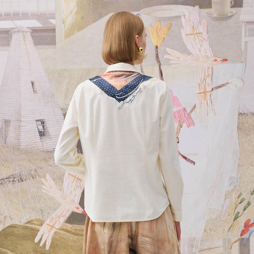 谜底纯棉磨毛衬衣长袖2025年冬季新品通勤风丝巾衬衫女254MC1710 商品图2