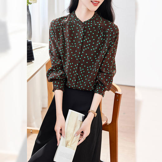 AS 0577时尚双绉真丝衬衫长袖波点桑蚕丝薄款上衣小衫 商品图0