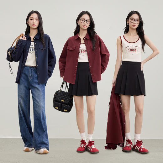 【内购】【免搭配套装】通勤翻领单排扣两穿袖衬衫&U领弹力针织短款背心-W53ZI3197 商品图2