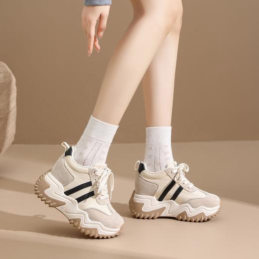 ZHR则则隐形内增高9cm小白鞋2025秋季新款头层猪皮百搭舒适德训鞋 商品图2