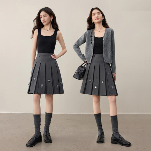 【内购】【簇状花卉】优雅通勤松紧腰高温压褶藏肉显瘦A字百褶裙半身裙-153QB2895 商品图2