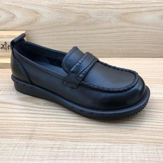 豪行春季新款时尚休闲真皮浅口软底女单鞋乐福鞋24150001 商品图0