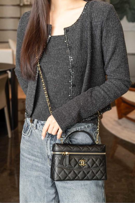 香奈儿 25C手柄盒子包 荔枝牛 米白/黑色（LZ*MM） 商品图2