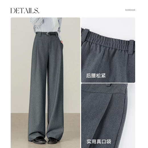 【内购】【含绵羊毛】通勤梨型身材松紧高腰立体褶藏肉显瘦宽松阔腿长裤-153KD0077 商品图3