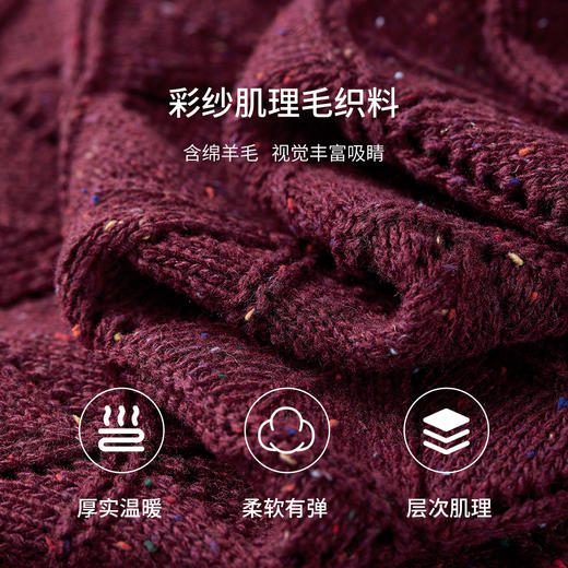 【内购】【含绵羊毛】通勤V领撞色单排扣毛织宽松落肩袖厚保暖开衫毛衣-W53EB3466 商品图4