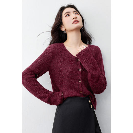 【内购】【撞色单排扣】撞色纽扣宽松版型落肩开衫含绵羊毛超弹力毛衣-W53EB3467 商品图1