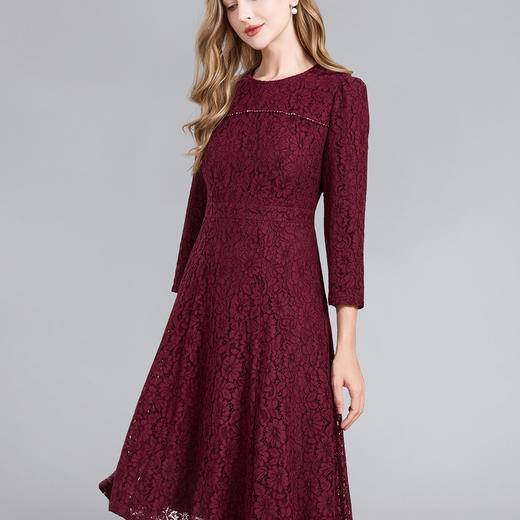 「高货deo」全新升级【铂金会员441/天猫599/差价158】(12831)洛诗琳法式优雅蕾丝连衣裙2025秋季新款气质七分袖中长裙 商品图3